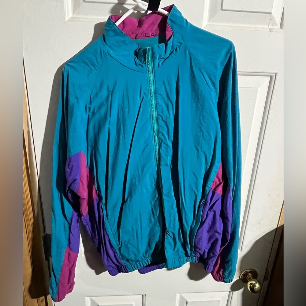 Vintage L.L. Bean Women's Teal and Magenta Ski Jacket